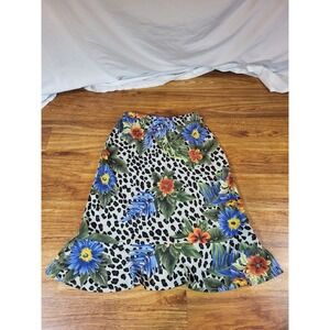 Vintage Y2K BCBG Floral Midi Skirt Bright Ruffle Hem Womens XS